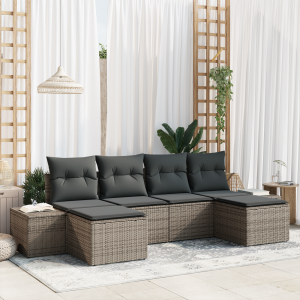 vidaXL Tuin Sofa Set met kussen met opslag 4 pcs Grijs poly rattan