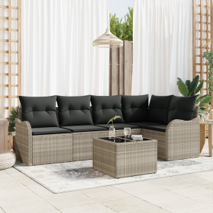 vidaXL Tuin Sofa Set met opslag 6 pcs Lichtgrijs poly rattan