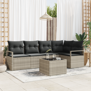 vidaXL Bankstel met kussen 6 pcs Lichtgrijs poly rattan
