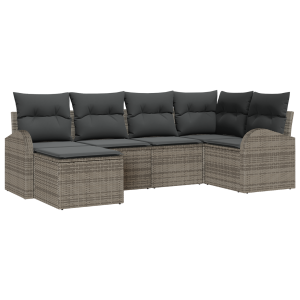 vidaXL Bankstel met kussen met opslag 6 pcs Grijs poly rattan
