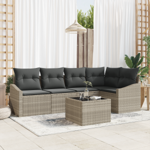 vidaXL Bankstel met kussen 6 pcs Lichtgrijs poly rattan