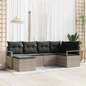vidaXL Bankstel met kussen met opslag 6 pcs Lichtgrijs poly rattan