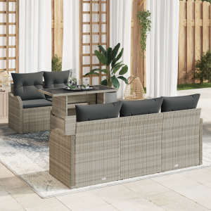 vidaXL Tuin Sofa Set met kussen 6 pcs Lichtgrijs Poly Rattan