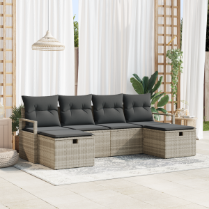 vidaXL Bankstel met kussen met opslag 6 pcs Lichtgrijs poly rattan