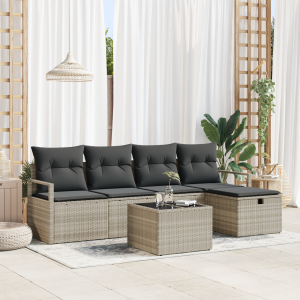 vidaXL Bankstel met kussen met opslag 6 pcs Lichtgrijs poly rattan