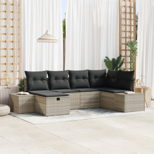 vidaXL Bankstel met kussen 7 pcs poly rattan