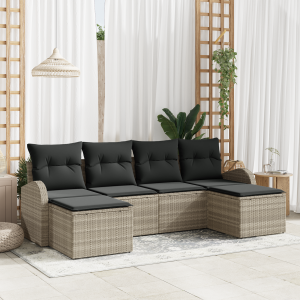 vidaXL Tuin Sofa Set met kussen 6 pcs Lichtgrijs Poly Rattan