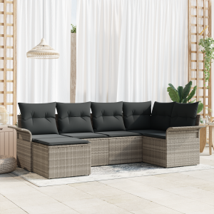 vidaXL Tuin Sofa Set met kussen 6 pcs Lichtgrijs poly rattan