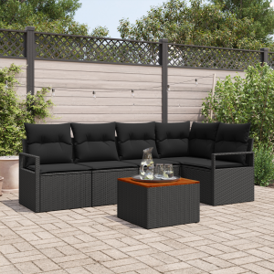 vidaXL 6-delige tuinset met kussens in zwart poly rattan en acacia