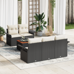 vidaXL 6-delige tuinset met kussens in zwart poly rattan en acacia