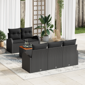 vidaXL 6-delige tuinset met kussens in zwart poly rattan en acacia