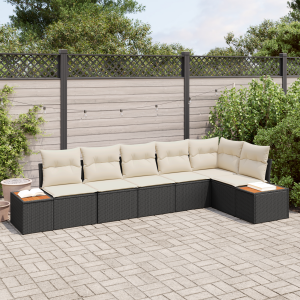 vidaXL 6-delige tuinset met kussens in zwart poly rattan en acacia