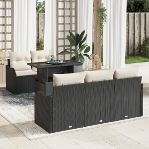 vidaXL 6-delige tuinset met kussens in zwart poly rattan