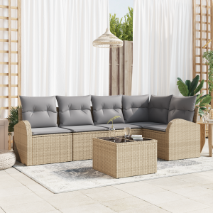 vidaXL Bankstel met kussen 6 pcs Beige Polyester