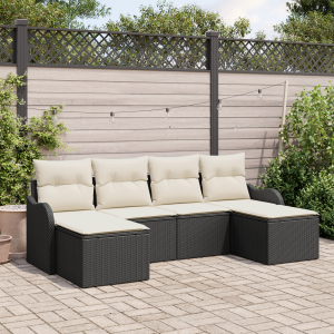 vidaXL Tuin Sofa Set met kussen 6 pcs Zwart Poly riet