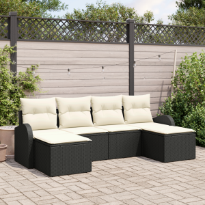 vidaXL Bankstel met kussen met opslag 6 pcs Zwart en Wit poly rattan