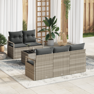 vidaXL Bankstel met kussen 6 pcs Lichtgrijs poly rattan