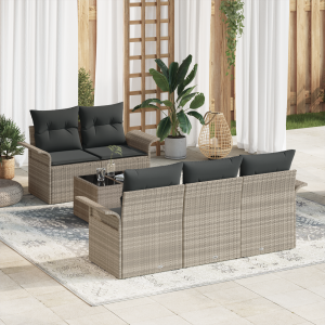 vidaXL Bankstel met kussen 6 pcs Lichtgrijs poly rattan