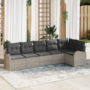 vidaXL Tuin Sofa Set met kussen 6 pcs Lichtgrijs Poly riet