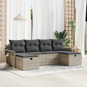 vidaXL Tuin Sofa Set met kussen 6 pcs Lichtgrijs poly rattan