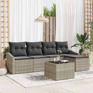 vidaXL Bankstel met kussen met opslag 6 pcs Lichtgrijs poly rattan