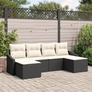 vidaXL Tuin Eetset met kussen met opslag 6 pcs Zwart en Crème