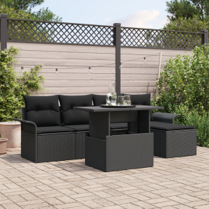 vidaXL Tuin Sofa Set met kussen 6 pcs Zwart poly rattan