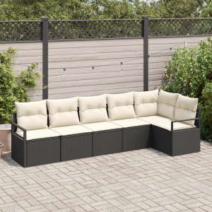 vidaXL Bankstel 6 pcs Zwart poly rattan