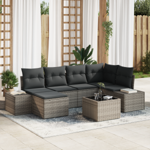 vidaXL Tuin Sofa Set met kussen met opslag 6 pcs Grijs poly rattan