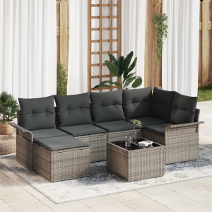 vidaXL Tuin Sofa Set met kussen 7 pcs Grijs poly rattan