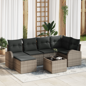 vidaXL Bankstel met kussen met opslag 7 pcs Grijs poly rattan