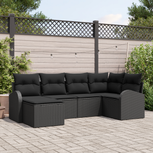 vidaXL Bankstel met kussen met opslag 6 pcs Zwart poly rattan