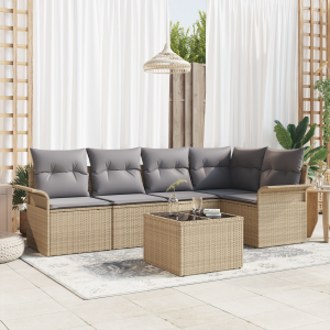 vidaXL Tuin Sofa Set met kussen met opslag 6 pcs Beige Poly riet