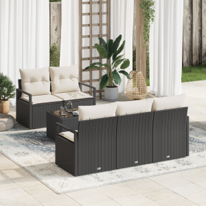 vidaXL Bankstel met kussen 6 pcs Zwart en Crème poly rattan