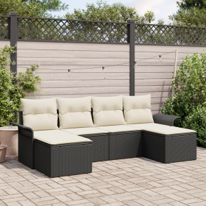 vidaXL Tuin Sofa Set met opslag 6 pcs Zwart poly rattan