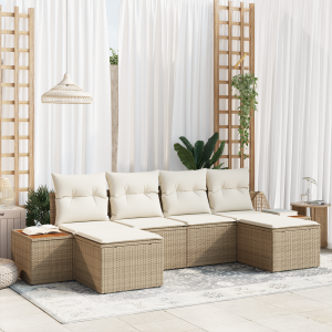 vidaXL 6-delige tuinsofa set met kussens - beige poly riet en acacia