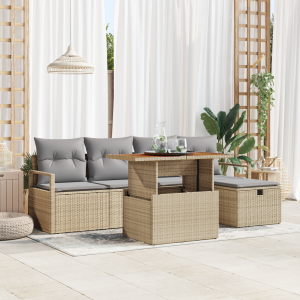 vidaXL 6-delige tuinsofa set met kussens in beige poly rattan