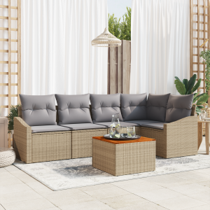 vidaXL 6-delige tuinsofa set met kussens in Beige van Poly Rattan en Acacia