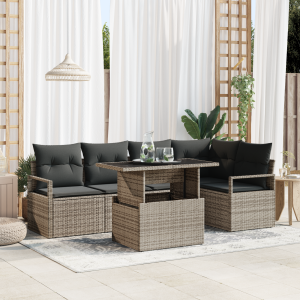 vidaXL Tuin Sofa Set met kussen met opslag 6 pcs Grijs Poly riet