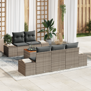 vidaXL 6-delige tuinsofa set met kussens in het grijs van poly rattan en acacia