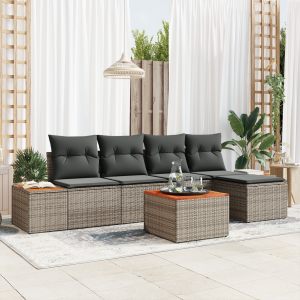 vidaXL 6-delige tuinsofa set met kussens in het grijs, van poly rattan en acacia