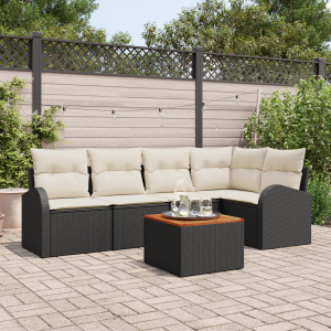 vidaXL 6-delige tuinsofa set met kussens in zwart poly rattan en acacia