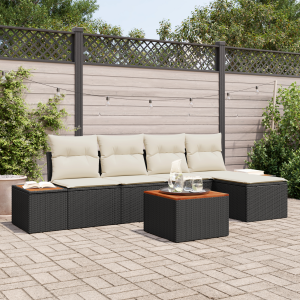 vidaXL 6-delige tuinsofa set met kussens in zwart poly rattan en acaciahout