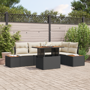 vidaXL 6-delige tuinsofa set met kussens in zwart poly rattan