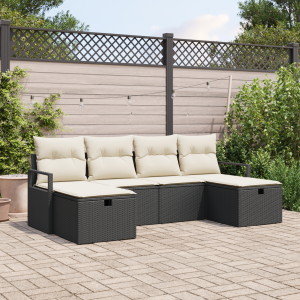 vidaXL 6-delige tuinsofa set met kussens in zwart poly rattan