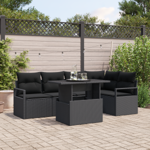 vidaXL 6-delige tuinsofa set met kussens in zwart poly rattan