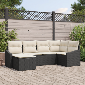 vidaXL Bankstel met kussen 6 pcs Zwart poly rattan