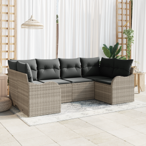 vidaXL Tuin Sofa Set met kussen 6 pcs Lichtgrijs Poly riet