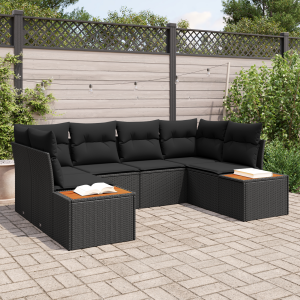 vidaXL Tuin Sofa Set met kussen 6 pcs Zwart poly rattan