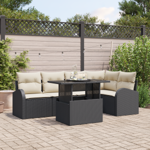vidaXL Tuin Sofa Set met kussen met opslag 6 pcs Zwart Poly riet